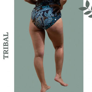 Tribal Reversible High-Waist Bikini Bottoms UPF 50 Atlantic Black Blue Green